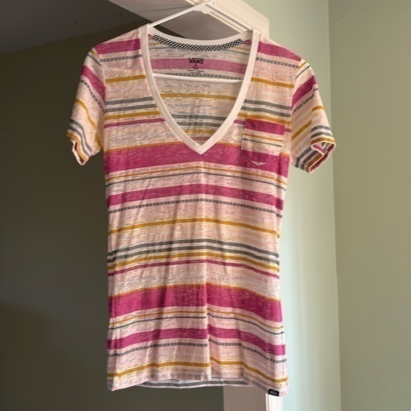 Vans Tops - Vans Pink Yellow Striped T-Shirt Size Small
